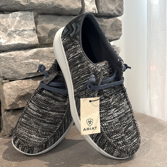 Ariat Hilo Heather Grey/Blue Aztec print,FLX Foam sole,moc toe,stretch lace - Picture 1 of 13